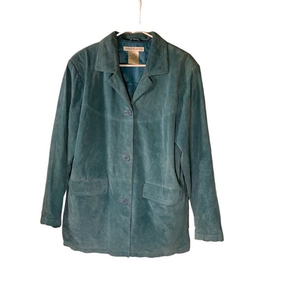 Jessica Holbrook Large Turquoise Leather Suede Jacket‎ Coat - Picture 1 of 4